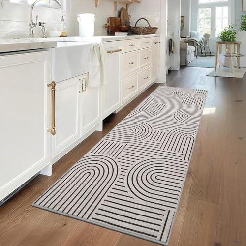 ROYHOME Modern 2x6 Hallway Runner Rug Non Slip Soft Kitchen Rug Light Camel | Abstract Washable Mat, Rainbow Geometric Runners Rugs for Bedroom, Long Rugs for Entryway Arch Pattern Bathroom Laundry Dorm - color: Light Camel, size: 2' x 6' (Rectangular)