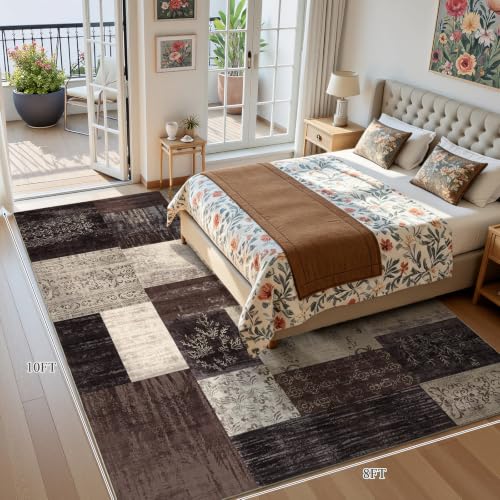 8x10 Area Rugs for Living Room, Washable Non Slip Bedroom Rug, Soft Low Pile Large Modern Geometric Carpet Indoor for Dining Room Kids Room Nursery Office - color: Brown, size: 8' x 10' (Rectangular)