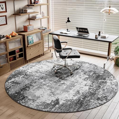 Round Area Rugs 4ft Washable Grey Circle Rug for Entryway Kitchen, Non Slip Soft Low Pile Stain Resistant, Boho Circular Carpet for Living Room Bedroom Dorm Dining Room Table, Abstract Gray - color: Grey, size: 4' (Round)