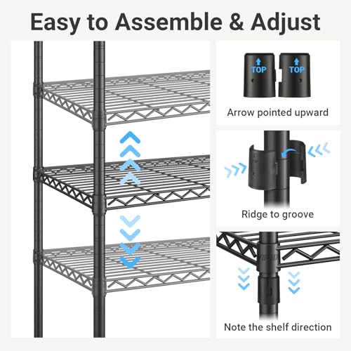 VIPEK V2 Heavy Duty Clothes Rack, Portable Metal Closet System, Black | Freestanding Wardrobe with 4 Tiers Adjustable Wire Shelving & 3 Hanging Rods Clothing Rack, Closet Organizer, Max Load 700LBS - color: Black, style: V2