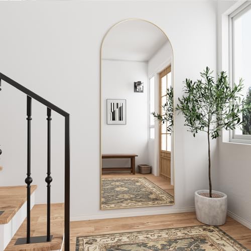 70''x26'' Full Length Mirror, Large Arched Floor Mirror with Stand, Oversized Wall Mirror, Full Body Mirrors Standing Leaning for Living Room, Bedroom (Gold) - color: Gold, size: 70"L x 26"W