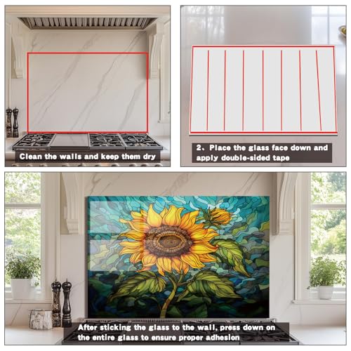 Evgosm Tempered Glass Backsplash for Kitchen, Stove Splashback, sunflower Glass Backsplash, Easy to Install and Clean, Used for Kitchen Wall Protection and Decoration. (30x16'') - size: 30"L x 16"W, style: sunflower