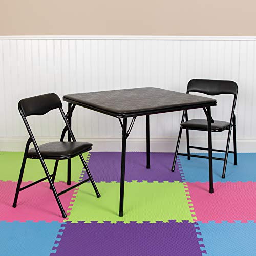 Flash Furniture Mindy Kids 3-Piece Folding Table and Chairs Set for Daycare and Classrooms, Children's Activity Table and Chairs Set, Black - color: Black, size: 3 Piece Set