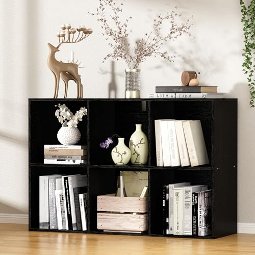 Wood 6 Cube Storage Organizer, 11 in Cube Shelf, Black Cubby Storage Organizer with Back Panel & Open Compartments, Vertical or Horizontal Cube Bookshelf Bookcase for Living Room, Bedroom, Entryway - color: Black, size: 6 Cube-11in