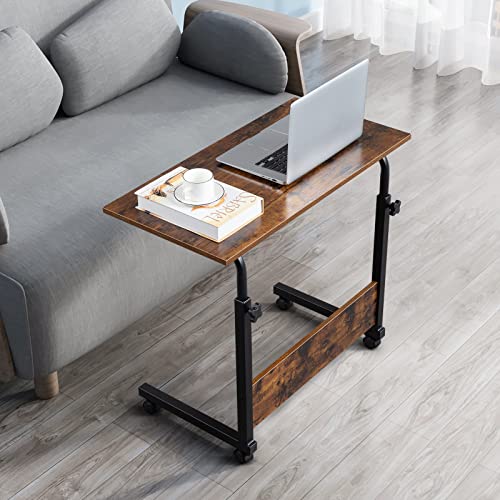 Henf Mobile Sofa Side Table Rolling Bed Table Snack Table, Height Adjustable Portable Laptop Computer Stand Desks Breakfast Tray Table with Wheels for Living Room Bedroom, Rustic Brown - color: Rustic Brown 31.5", Type B