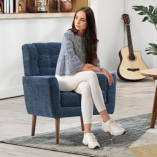 Accent Chair Set of 2, Upholstered Armchair with Pillow, Fabric Single Sofa Chair with Lounge Seat and Wood Legs Accent Chair for Living Room Small Spaces (Dark Blue, Set of 2) - color: Dark Blue, size: Set of 2