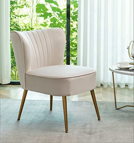 Container Furniture Direct Modern Velvet Accent Chair for Living Room, Bedroom, or Entryway, Stylish and Comfortable Armless Design with Metal Legs, Ivory - color: Ivory