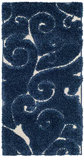 SAFAVIEH Florida Shag Collection Accent Rug - 2'3" x 5', Dark Blue & Cream, Scroll Design, Non-Shedding & Easy Care, High-Low Plush Pile, Ideal for Bedroom, Foyer, Hallway (SG455-6511) - color: Dark Blue/Cream, size: 2'3" x 5' (Rectangular)