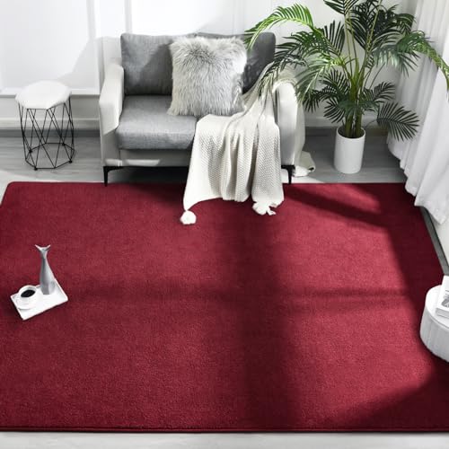 FlyDOIT Area Rugs for Bedroom Living Room, 4x6 Rose Red Super Soft Comfy Thickened Memory-Foam Indoor Carpets, Modern Aesthetic Minimalist Carpet for Boys Girls Adults Apartment Nursery Home Décor - color: Rose Red, size: 4' x 6' (Rectangular)