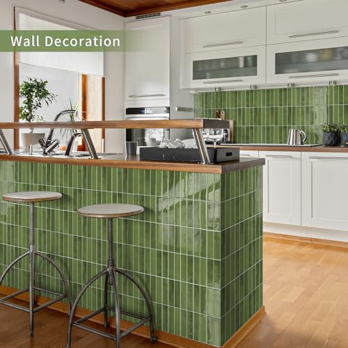 10 Sheets Upgraded Thicker Design Subway Tile Peel and Stick Backsplash | 12”×12”Self Adhesive Wall Tiles Stick on Back Splash for Kitchen,Bathroom,Camper(Green) - color: Green