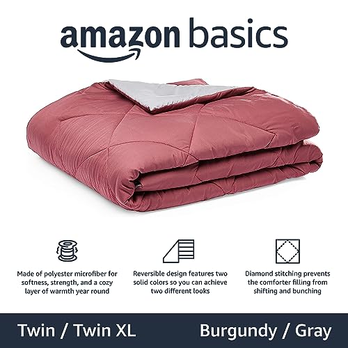 Amazon Basics Reversible Lightweight Microfiber All Season Comforter Blanket, Twin/Twin XL, Burgundy/Grey - color: Burgundy / Grey, size: Twin/Twin XL