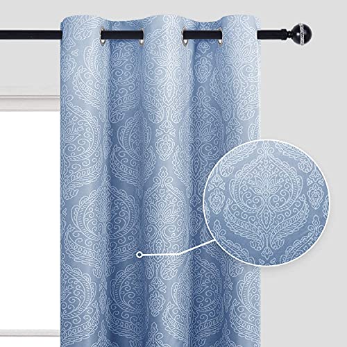 DWCN Blue Ombre Curtains for Bedroom - Damask Patterned Thermal Insulated Blackout Room Darkening Grommet Curtains for Living Room, Set of 2 Window Curtain Panels, 46 x 72 Inches Long, Navy Blue - color: Navy Blue, size: 46"W x 72"L (Pack of 2)