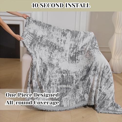 Small Couch Cover Oversized Chair Cover Washable, Chenille Soft Throw Cover for Single Sofa, Abstract Geometric Sofa Slipcover Multi-Use Furniture Protector for Pets, 71" x 91", Deep Grey - color: U-deep Grey Abstract, size: 71"x 91"