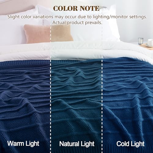 Carriediosa Knit Throw Blanket for Couch 60x80 Stripe Cable Knitted Throws | Navy Blue, Soft Textured Neutral Fall Blankets, Cozy Decorative Home Decor, Cover for Bed, Sofa & Outdoor Use - color: Navy Blue, size: 60" X 80"