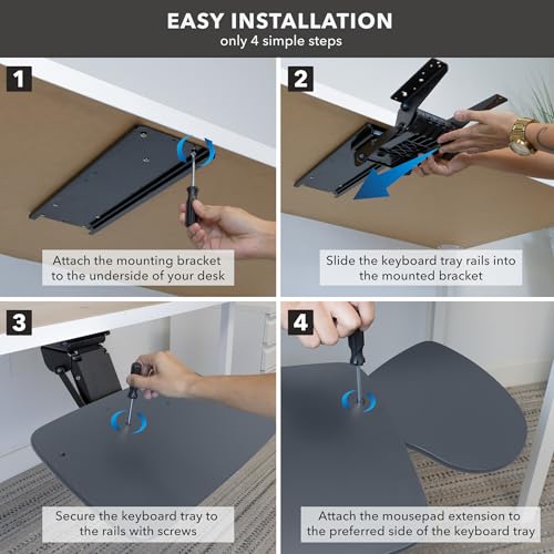 Mount-It! Under Desk Keyboard Tray, Adjustable Slide-Out Keyboard, Blue | With Mouse Platform, 20.5" W × 11" D, Ergonomic Wrist Rest, Tilt & Swivel, Heavy-Duty Bolt-On Keyboard Drawer for Home Office - color: Blue