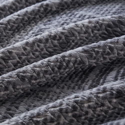 COOVA Fleece Bed Blanket Twin Size, Super Soft and Cozy 3D Jacquard Warm Blankets, Lightweight and Fuzzy Throw for Couch, Sofa, Chair, Giftable (Dark Grey, 60"x80") - color: Graphite Dark Grey, size: 60"x80"