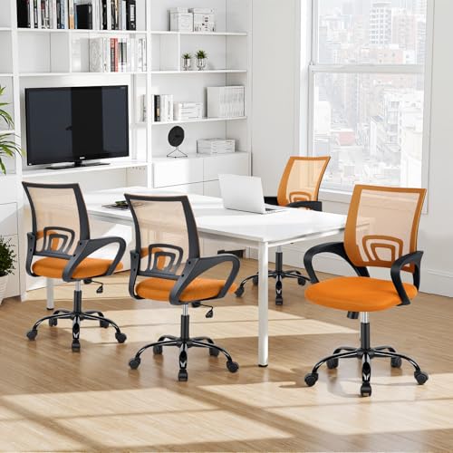 BestOffice Office Computer Chair Ergonomic Mesh Desk Chair with Lumbar Support Modern Executive Adjustable Stool Rolling Swivel for Back Pain (Orange) - color: Orange, size: 1 Pcs