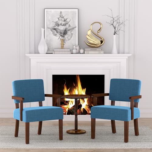 Accent Chair with Solid Wood Frame,Arm Chairs with Soft Seat | Upholstered Reading Leisure Chair for Living Room,Bedroom,Office,Waiting Room, Blue - color: Blue, size: Chair