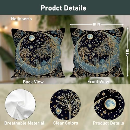 Vintage Dark William Morris Inspired Pillow Cover 18x18 Double-Sided, Dark Academia Forest Moon and Stars Decorative Throw Pillow Cover Case for Home Living Room Bedroom, Set of 2 - color: Forest Moon and Starsl-6