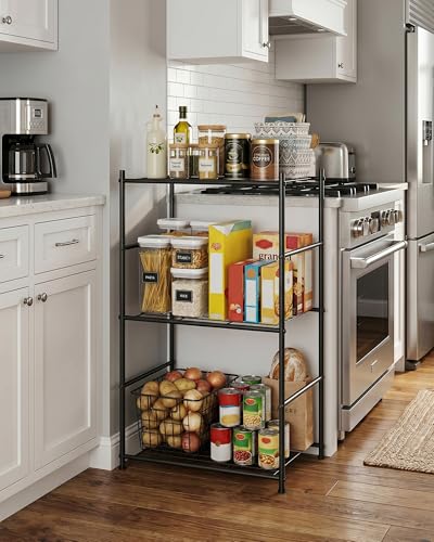 Sakugi 3-Tier Metal Storage Shelves - Space-Saving Shelf Organizer for Small Spaces, Compact Shelving Unit with Adjustable Feet for Kitchen, Garage, Laundry Room (17.7" x 12.5" x 30.1", Black) - size: 17.7W x 12.5D x 30.1H(3T)