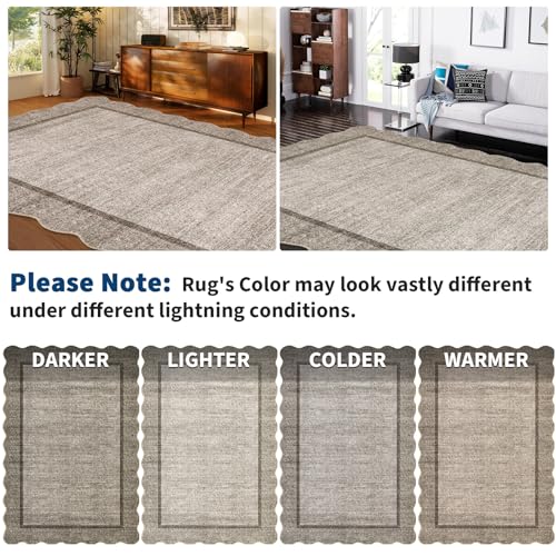 GarveeHome Scalloped Washable Small Round Rug 3 ft Non-Slip, Brown | Soft Christmas Solid Ultra-Thin Circle Low Pile Stain Resistant Carpet for Bedroom Entryway Kitchen Bathroom - color: Brown, size: 3' x 3' (Round)