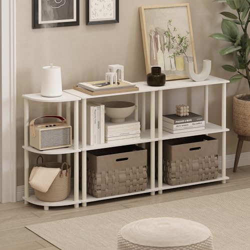 Furinno Turn-N-Tube Corner Shelf, 3-Tier Corner Bookshelf, Display Storage Shelves with Open Shelves, for Organization and Storage, Living Room, Home Office, Garage, White - color: White/White, size: 3-Tier Round Tube