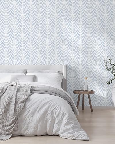 Safiyya Peel and Stick Wallpaper Boho Contact Paper 17.3"x196" Blue Geometric Modern Wall Paper Self Adhesive Removable Wallpaper for Bedroom Vinyl Rolls - color: Blue and White, size: 17.3" x 196"