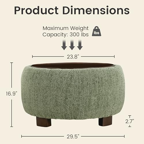 VKNOW 30" Round Storage Ottoman, Ottoman Coffee Table with Removable Wood Top and Solid Wood Legs for Living Room, Bedroom, Apartments(Green) - color: Green
