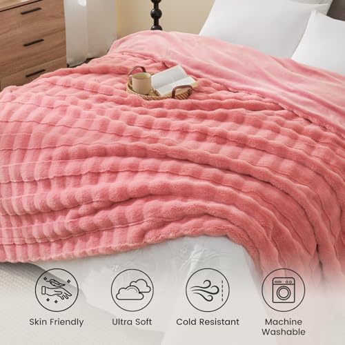 Cozy Bliss Fluffy Pink Faux Fur Throw Blanket for Couch,Warm Cozy Soft Throw Blankets for Sofa Bed Living Room,60x80 Inches - color: Hot Pink, size: Twin(60" x 80")