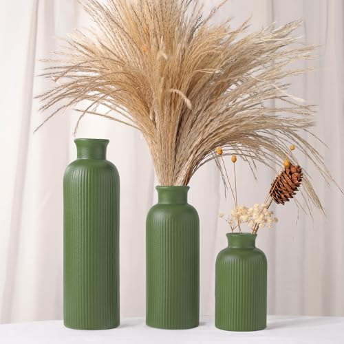 Small Sage Green Ceramic Vase Set of 3, Boho Modern Flower Vase Room Decor, Farmhouse Decor, Vases for Your Kitchen, Bathroom, Bedroom, Living Room, Office&Shelf Centerpiece Table Decorations - color: Sage Green