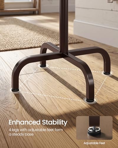 SONGMICS Coat Rack Freestanding with 16 Hooks, Metal Coat Tree Stand with 4 Adjustable Feet, Clothes Hanger Stand for Entryway Bedroom Living Room Hallway Office,Bronze URCR083MZ01S - color: Brown, style: 16 hooks