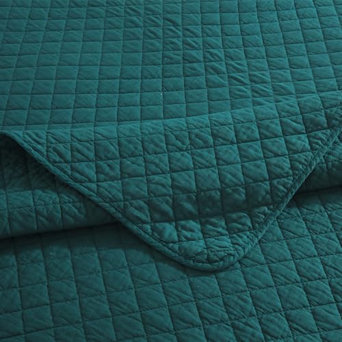 Wistown Cotton Queen Bedspread Quilt Bedding Set, Turquoise Green | 3 Pieces Reversible Lightweight Soft Coverlets Comforters, All Seasons, Diamond Stitching Pattern - color: Turquoise Diamond Pattern, size: Queen (90 by 98inch)