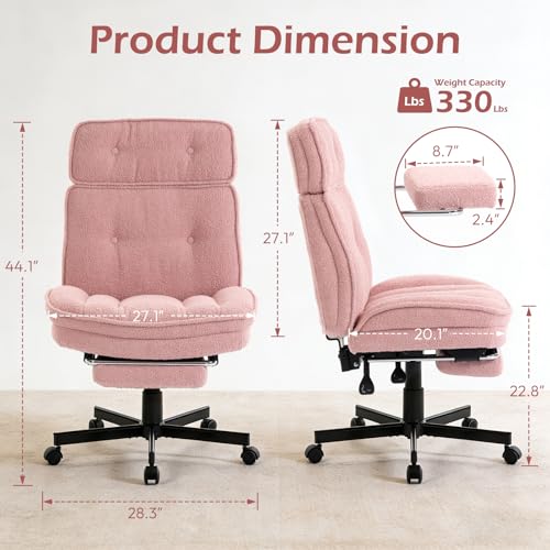 Criss Cross Chair with Wheels - Home Office Desk Chairs with Foot Rest, Morden Comfy Swivel Makeup Chair for Vanity, Ergonomic Cross Legged Office Chair with High Back & Wide Seat, Pink - color: Pink