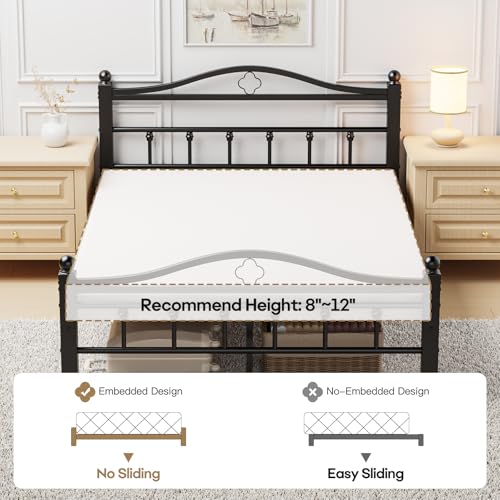 Metal Full Size Bed Frames with Headboard | 1500LBS Heavy Duty, Noise Free Design, 12 Inch Under-Bed Storage Space, No Box Spring Needed, Tool-Free Assembly - size: Full