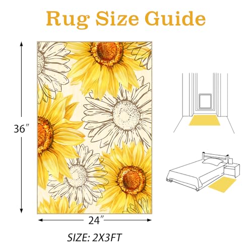 AooHHooA Sunflower Area Rug 2x3, Yellow Floral Rug for Entryway Home Decor | Modern Rustic Small Rug with Non-Slip Backing, Washable Lightweight Rug for Entryway Kitchen Bedroom Bathroom Door Mat - color: Sunflower-1, size: 2' x 3' (Rectangular)