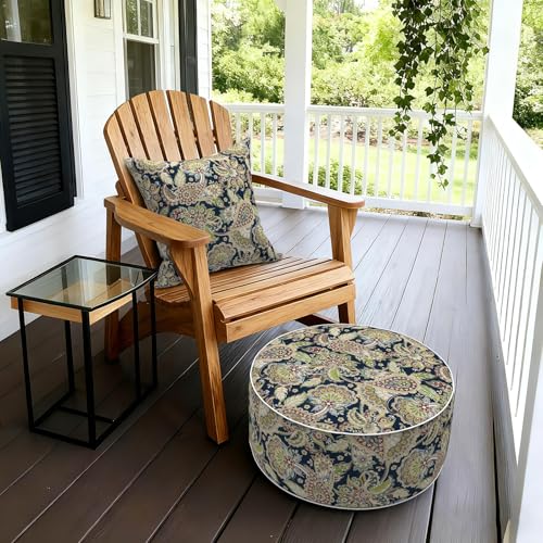 Inflatable Stool Ottoman Footrest with Handle, Decorative Fade-Resistant Foot Stool, Indoor or Outdoor Pouf for Home Garden and Camping Use, 21x21x9, Paisley Sapphire Blue - color: Paisley Sapphire Blue, size: 21"D x 21"W x 9"H