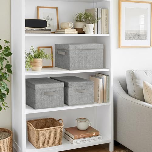 GRANNY SAYS Storage Bins with Lids, Decorative Storage Boxes with Lids | Storage Box with Dust Cover, Handles & Lable, Collapsible, Ideal for Closet Clothes Blanket Toys, Medium, Ash Gray, 3-Pack - color: Ash Gray, size: Medium