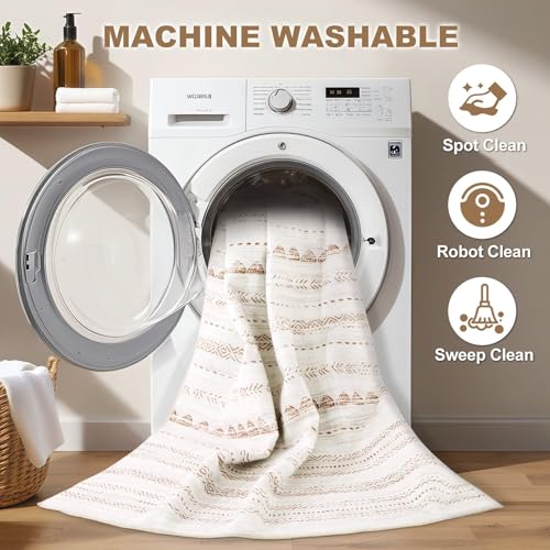 Nakagishi Boho 3x5 Area Rug Living Room Rugs Machine Washable Beige/Brown | Soft Underfoot, Stain Resistant, Carpet for Bedroom/Kitchen/Entryway/Hallway, Bathroom Pet & Kid Friendly Moroccan Farmhouse - color: Beige Brown, size: 3' X 5' (Rectangular)