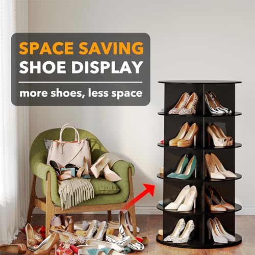 SpaceAid Black 5-Tier Spinning Rotating Shoe Rack Organizer, Shoe Display Tower Lazy Susan, Revolving Shoes Rack StorageOrganization, 360 Vertical Bags Holder Rotate Organizer - size: 5 Tier, 45.3" H