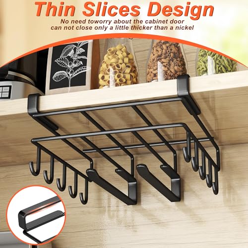 Mug Holder Under Cabinet,Paper Towel Holder for Cabinet,Chopping Board Organizer,No-Hole Multifunctional Stainless Steel Under Cabinet Hooks for Kitchen (White) - color: White