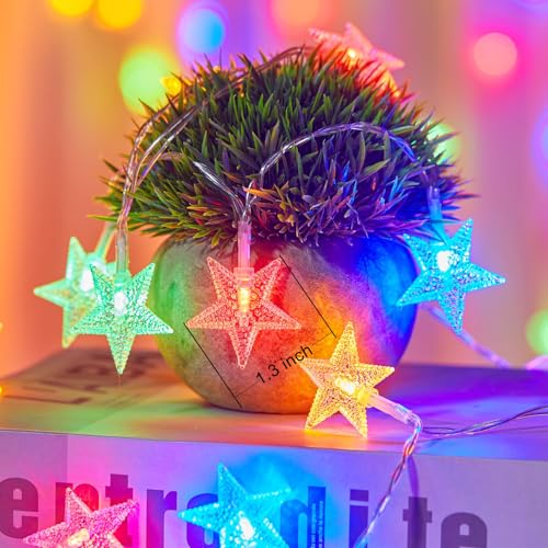 Minetom Star String Lights Battery Operated - 17 ft 50 LED Star Fairy String Lights with Timer, Waterproof for Indoor Bedroom Tent Loft Bed Patio Party Wedding Decor, Multi-Color - color: Multicolor, size: 1 Pack
