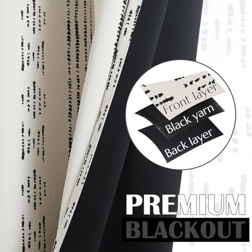 jinchan Boho Blackout Kitchen Tier Curtains, 36 Inch, Black on Beige | Black geometric print on warm beige, soft blackout backing, 2 panels, rod pocket, for kitchens, bedrooms, RVs and campers - color: Blackout Backing | Black on Beige, size: 25"W x 36"L