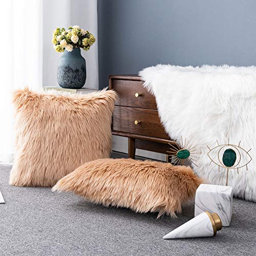 LIGICKY Luxury Series Soft Faux Fur Throw Pillow Cover Decorative Square Plush Pillow Case Cushion Cover for Couch Sofa Bed, 16" x 16" Khaki - color: Khaki, size: 16" x 16" (Pack of 1)