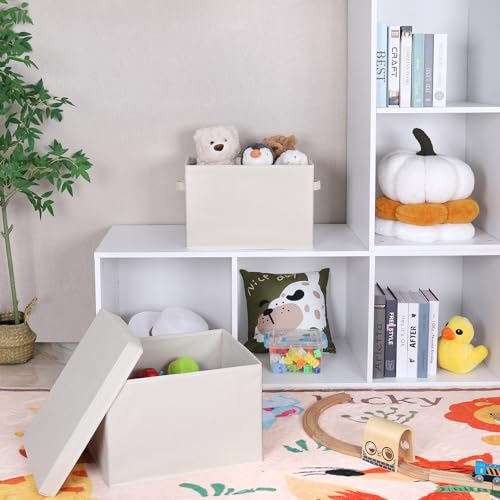 WUIKE Closet Storage Bin with Lids, Decorative Fabric Storage Bins for Clothes, Collapsible Storage Boxes for Home and Closet Organization, Beige, Extra Large, 3-Pack - color: Beige, size: Extra Large