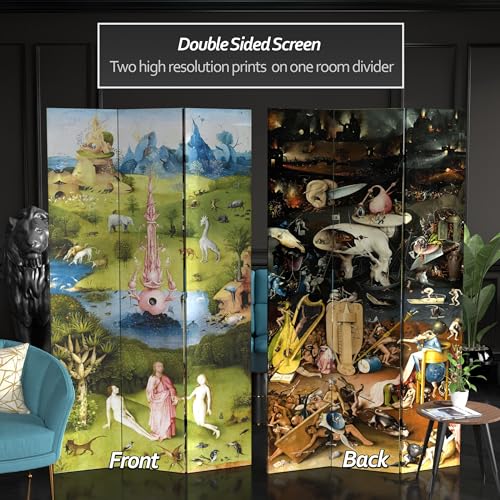 Red Lantern 7 ft. Tall Double Sided Garden of Delights Canvas Room Divider 3 Panel Freestanding Folding Privacy Screen, Partition and Separator for Modern and Contemporary Bedroom, Home Office, Studio - color: Garden of Delights