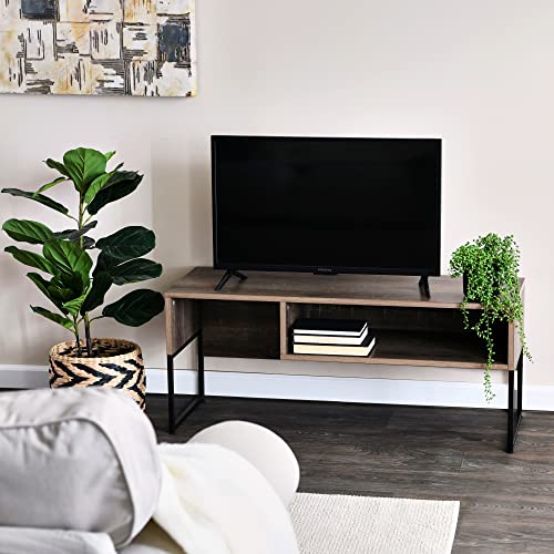 Household Essentials Ashwood & Iron Wrap TV Stand in Rustic Black Finish - color: Ashwood, style: TV Stand