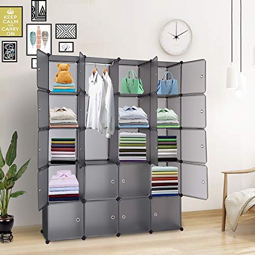 VINGLI Cube Storage Organizer, Plastic Closet Cabinet, DIY Plastic Modular Book Shelf Unit, Cube Shelves with Doors and Hanging Rods