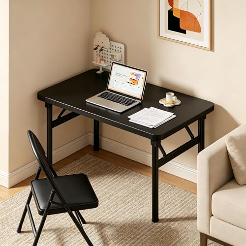 Small Folding Computer Desk - 39.4 Inch Foldable Small Spaces Compact Desk,No Assembly,Bedroom, Dorm and Apartment,Portable Study for Home Office Table Black - color: Frame:black/Board:black, size: 39.4“*19.7”