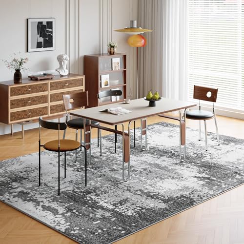 Washable Rug 8x10 Area Rugs for Living Room Bedroom Carpet, Grey Indoor Vintage Abstract Boho Large Rug Non Slip Faux Wool Rugs for Dorm, Dining Room Table, Nursery, Kids Playroom, Gray - color: Grey, size: 8' X 10' (Rectangular)
