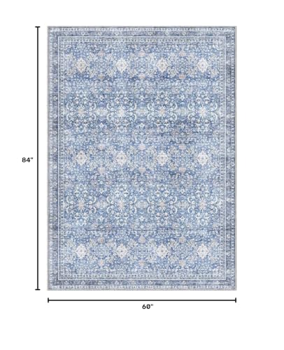 Sasttie 5x7 Area Rugs, Ultra-Soft Washable Rug for Living Room, Blue | 5 by 7 Thin Carpet for Apartment & Bedroom, Low-Pile Faux Cashmere, Non-Slip Backing, Skin-Friendly, Stain Resistant - color: Blue, size: 5' x 7' (Rectangular)